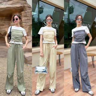 𝗡𝗲𝘄 𝗔𝗿𝗿𝗶𝘃𝗮𝗹📌⚡️⚡️(450฿ฟรีส่ง) ตัวตึงสายY2Kห้ามพลาด! เซตเสื้อยืดคอกลม ดีไซน์สุดแฟ ใช้ผ้า2แบบ ย่นหน้าเก๋ๆ cargo on season