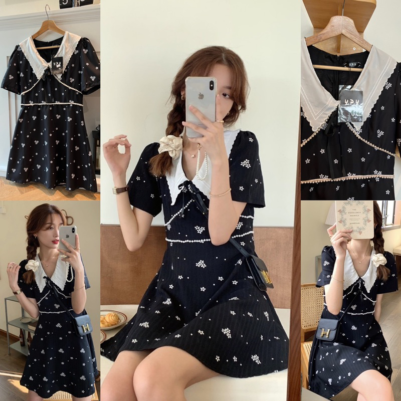 เดรสสั้นสีดำแต่งไข่มุก ป้ายypy black pearl dress
