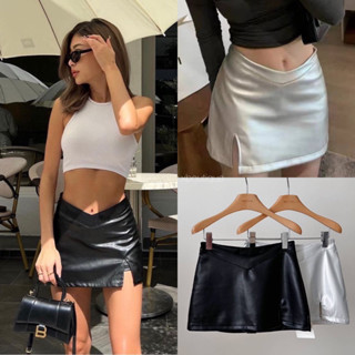 V leather skirt🖤(S,M: 420฿ฟรีส่ง) Detail : กระโปรงกางเกงหนังสุดเซ็กซี่ สวยแซ่บที่สุด!!! แบบคุณยิปซี🔥 เอวเว้ารูปตัวV
