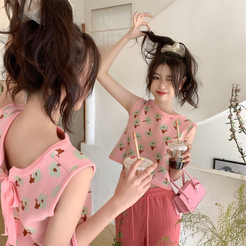 พร้อมส่งเสื้อกั๊กไหมพรม ลายดอกไม้ ดีเทล รูปที่ 7