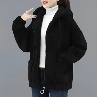 เสื้อกันหนาวผู้หญิงมีฮู้ด สีพื้น มีกระเป๋าด้านหน้า ผ้าสำลี ทรงใหญ่ หลวมใส่สบาย สไตล์เกาหลี มี 6 สีให้เลือก