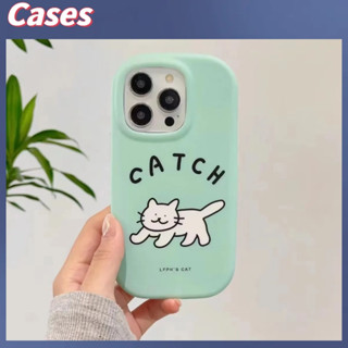 คูปองเคลม🎀คสไอโ case for iphone 11 12 แมวน่ารักสีเขียวมิ้นต์ เคส 14 13 12 11 pro max เคสโทรศัพท์ IMD Frosted