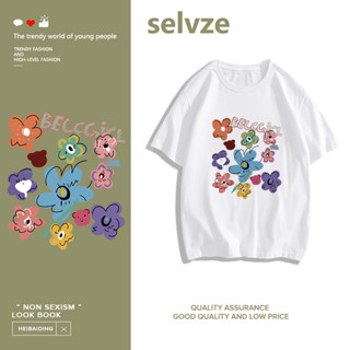 SELVZE （พร้อมส่งจากกทม มาถึงใน 3วัน）print T-shir เสื้อยืดแขนสั้นลายการ์ตูนลายดอกไม้เล็ก T0495