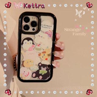 💜Kettra💜การ์ตูน เพนกวิน ขอบสีดำ เคสใส น่ารัก iPhone 11 14 pro max ป้องกันการหล่น ขอบเต็ม case for iPhone 12 13