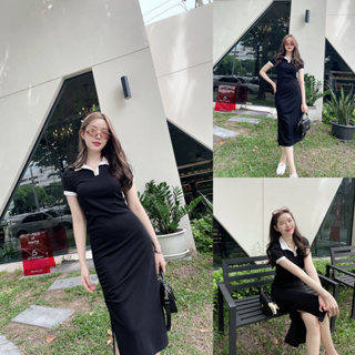 SLYQ FEMME POLO PIQUE DRAWSTRING DRESS เดรสโปโลตัวยาวคอปกแขนสั้นรูดข้าง