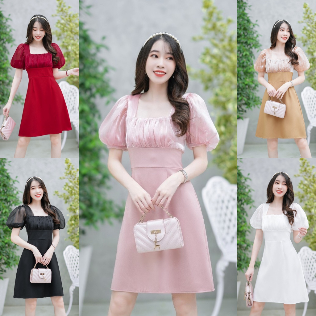 Fashion In My Life เดรสออกงาน มินิเดรส เดรส มี 5 สี ชมพู ขาว แดง ดำ ครีม
