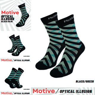 MOTIVE SOCK SPORT PERFORMANCE ILLUSION CREW BLACK/BLUE 03/ถุงเท้าออกกำลังกาย