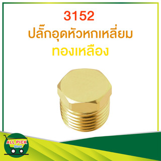 ข้อต่อทองเหลือง 3152 ปลั๊กอุดหัวหกเหลี่ยม  เกลียวนอก ทองเหลือง ปลั๊กอุดหกเหลี่ยม 1 ด้าน เกลียวนอก 1 ด้าน รุ่น 3152