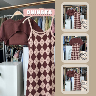 Oninaka เดรสไหมพรมผ้ายืด สายเดี่ยวเซ็ต 2 ชิ้นพร้อมส่ง 5568#