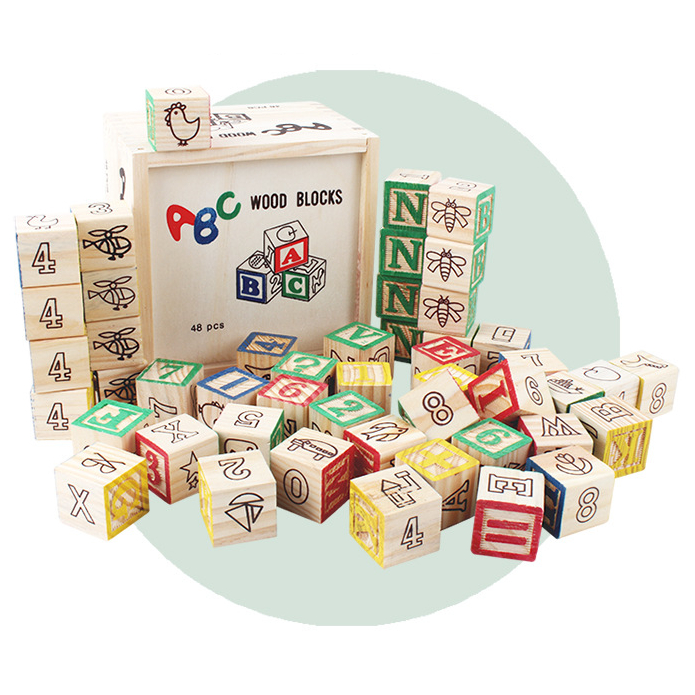 บล็อคลูกเต๋าไม้ ABC 48 ชิ้น เสริมพัฒนาการ