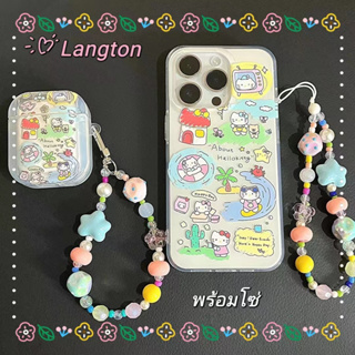 🌈Langton🌸สไตล์สร้อยข้อมือ การ์ตูน Hello Kitty iphone 11 14 pro max ป้องกันการหล่น เส้นขอบโปร่งใส case for iPhone 12 13