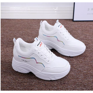 (พร้อมส่ง) รองเท้าผ้าใบแฟชั่นผู้หญิง ดีไซด์เกาหลี ส้นหนา 4.5CM B-21