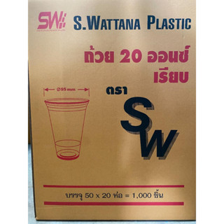 แก้วพลาสติก 20 Oz เรียบใส ยกลัง 1000 ใบ ปาก 95 มม.