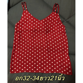 เสื้อสายเดี่ยวแขนกุดสีแดงลายจุดขาว ผ้าชีฟองเนื้อทราย size S-M อก 32-34 ยาว 21