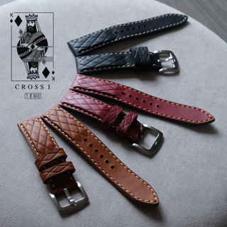 สายนาฬิกาหนังรุ่น C R O S S  3สี ดำ , แดง , น้ำตาล น้ำตาลอ่อน  Leather hand craft  watch strap 20 mm 22 mm 24 mm