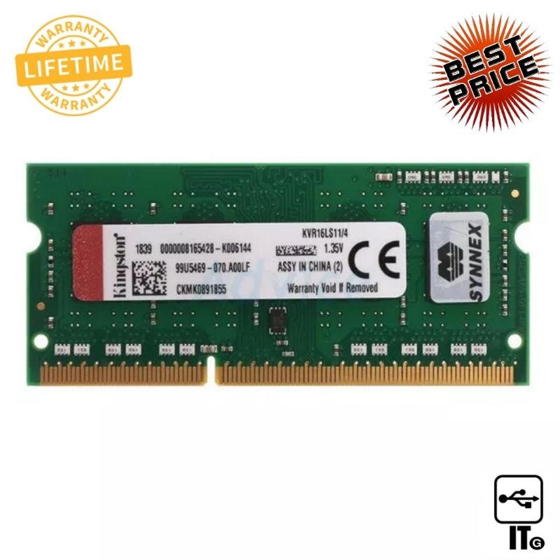 RAM DDR3L(1600, NB) 4GB KINGSTON VALUE RAM (KVR16LS11/4WP)  แรมโน๊ตบุ๊ค ประกัน LT. NOTEBOOK DDR3