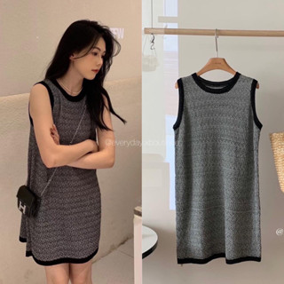 COCO dress 🩶🖤(490฿ฟรีส่ง) เดรสแขนกุด โทนสีเทา ตัดขอบสีดำ สวยหรูมากค่ะ งานผ้าไหมพรม เนื้อนิ่ม ยืดหยุ่นได้ดี