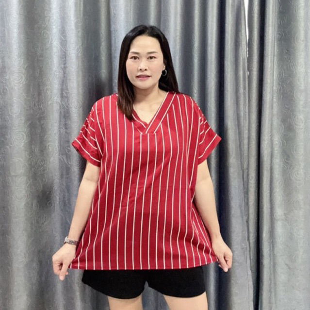 คอวีลายริ้วเสื้อสาวอวบอก48-52”/ย13