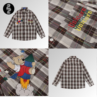 KR1010 "Country Rich Boy Shirt"เสื้อเชิ้ตเกาหลีลายน้ำตาลปักลายน้องหมีสุดน่ารัก