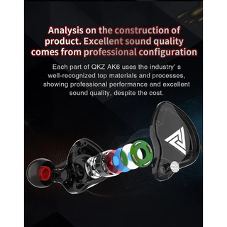 QKZ AK6 in ear ของแท้ คุณภาพดี เสียงดี เบสแน่น หูฟังอินเอียร์ ระดับเสียง HI-FI ไมค์เพิ่ม/ลดเสียง สายยาว 1.2 เมตร