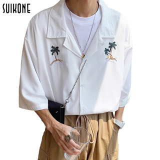 Suikone เสื้อเชิ้ตผู้ชาย เสื้อเชิ้ตคอปก ชายหญิงใส่ได้ สไตล์มินิมอล สไตล์เกาหลีสบายๆ M-2XL