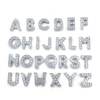 ตัวติดรองเท้า ตัวอักษร A-Z เพชร คริสตัล สีเงิน Diy สำหรับตกแต่งรองเท้าหัวโต ติดง่าย