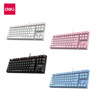 Deli คีย์บอร์ดเกมมิ่ง คีย์บอร์ดเล่นเกม มีให้เลือก 4 สี ระบบไฟ 5 โหมด ปุ่ม Blue switch