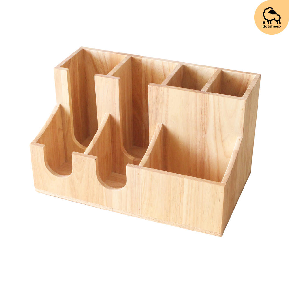 Dotsheep ที่วางแก้วกาแฟไม้ยางพารา กล่องใส่แก้วฝาหลอด แบบ 7 ช่อง (117)