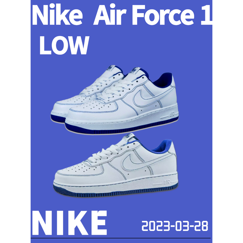 Nike Air Force 1 07 สีขาวและน้ำเงิน งานเย็บ แมทช์ได้ทุกชุด ท่อนบนไม่หุ้มข้อ รองเท้าสเก็ตบอร์ด รองเท้าผ้าใบ