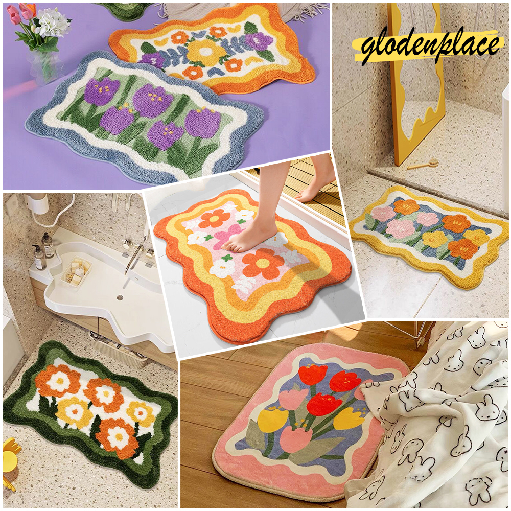 🏷️[Home]🌻พรมขน พรมเช็ดเท้า พรม3D งานปักขนแคชเมียร์ พรมเนื้อนุ่ม Flowers พรมแต่งห้อง ลายดอกไม้สไตล์เกาหลี ขนาด50*120ซม.🌼