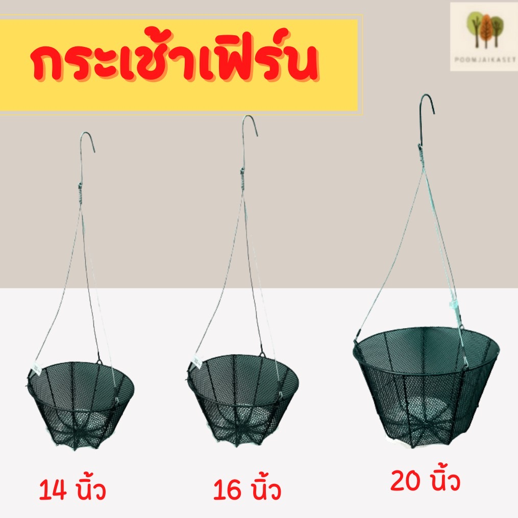 กระเช้าเหล็ก กระถางแขวนสไบนาง เคลือบปลูกเฟิร์น ขนาด 14/16/20 นิ้ว พร้อม สายแขวน