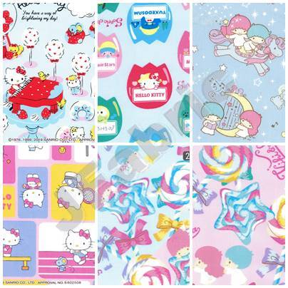 Jfabric ผ้าซาริโอ้ Sanrio ผ้า Cotton100% คอตตอนญี่ปุ่น นำเข้า ลิขสิทธิ์แท้ พิมพ์ลายการ์ตูน Kitty คิตตี้ twinstar