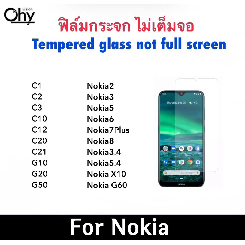 ฟิล์มกระจก ไม่เต็มจอ Nokia N2 N3 N5 Nokia6 Nokia7Plus Nokia8 3.4 5.4 X10 X20 C1 C2 C3 C10 C12 C20 G1