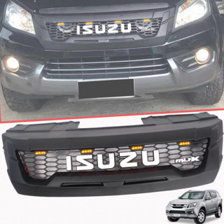 กระจังหน้า หน้ากระจัง โลโก้ใหญ่ สีขาว ไฟ LED สีเหลือง รุ่น อีซูซุ มิวเอ็กซ์ ISUZU MU-X MUX ปี 2012 - 2016 สีดำด้าน 1ชิ้น