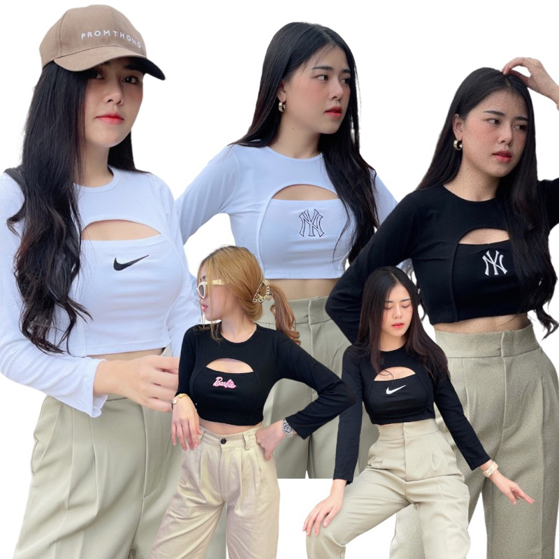 เสื้อครอปแขนยาว เว้าอก วินเทจ สายฝ ผ้าเรย่อนพรีเมี่ยมสาวอวบใส่ได้ ผ้ายืดตามตัวไม่ร้อน
