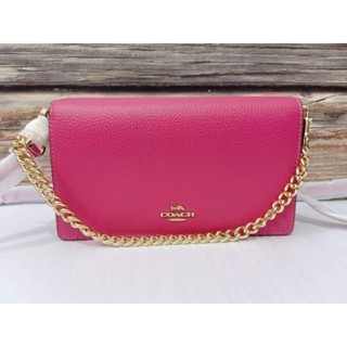 ✅️ กระเป๋าสะพาย NEW COACH  ANNA FOLDOVER CLUTCH CROSSBODY WITH CHAINสีชมพู เข้มสวยมากก