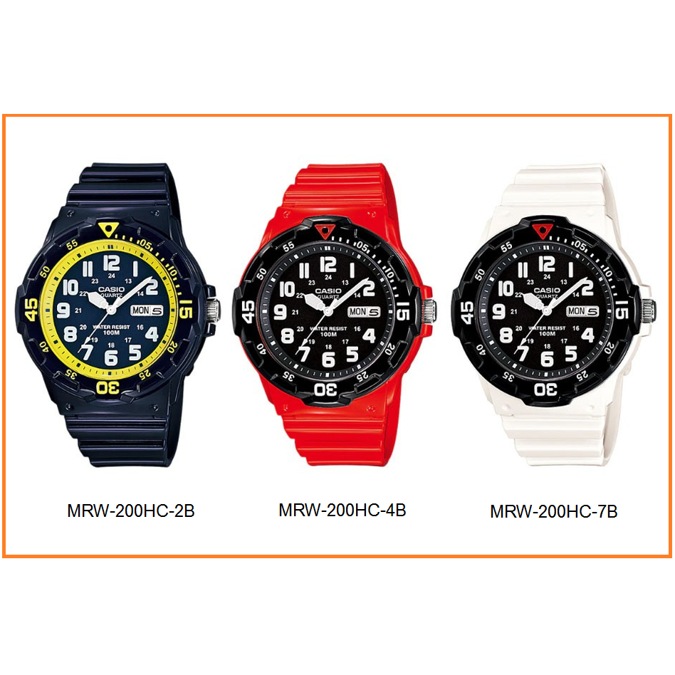 นาฬิกา Casio  รุ่น MRW-200HC-7B, MRW-200HC-4B, MRW-200HC-2B  นาฬิกาผู้ชายสายเรซิ่น - ของแท้ 100% รับประกันสินค้า 1 ปี