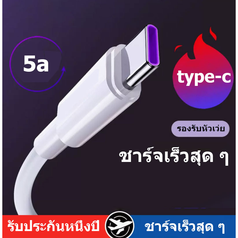 สาย USB Type C ยาว 1 เมตร 2 เมตร สายชาร์จเร็วสุด USB 5A สายชาร์จ หัวชาร์จ