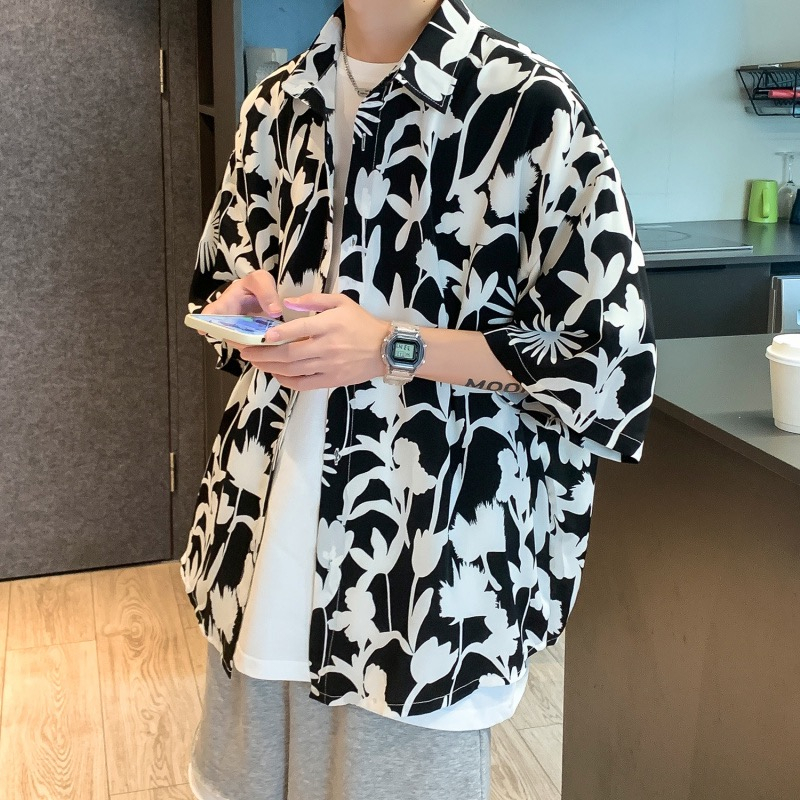 midsummer เสื้อสงกรานต์2024ลายดอก ผ้าไหมอิตาลี เสื้อฮาวายลายดอก มีกระดุมหน้าใช้งานได้จริง เนื้อผ้าเย็น สีสวยสดใส #312