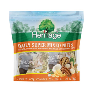 Herritage daily super mixed nuts 175g. ซูเปอร์มิกซ์นัท วอลนัท แมคคาเดเมีย พีแคน มะพร้าวอบ หิมพานต์