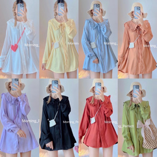 mini dress Pleated top เสื้อเชิ้ต คอระบายน่ารัก  หวานๆ น่ารัก