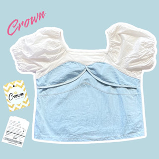 เสื้อแขนตุ๊กตา คอเหลี่ยม แขนพอง แบรนด์ Crown