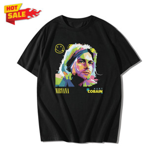 Nirvana Kurt Cobain Popart เสื้อยืดแขนสั้นคอกลม Cotton 100% สกรีนลาย