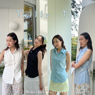 (กรอกโค๊ดWKTPTTลด75฿) เสื้อแขนกุด คอปก มีเชือกผูกเอวด้านหลัง Twilly top