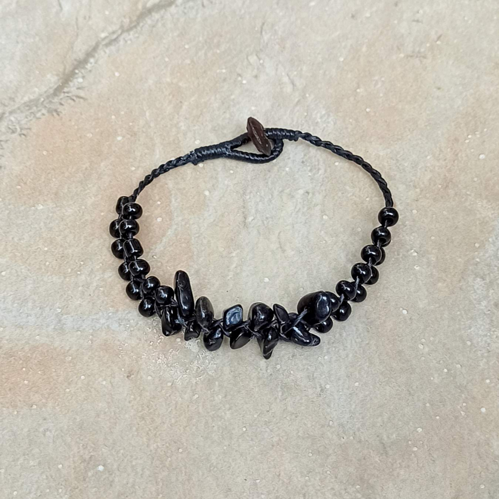 สร้อยข้อมือ กำไลข้อมือ หินนำโชค เชือกเทียน ลูกปัด สีดำ แฮนด์เมด โบโฮ โบฮีเมียน ยิปซี Macrame Stone Bracelet BC10024 - รูปที่ 3