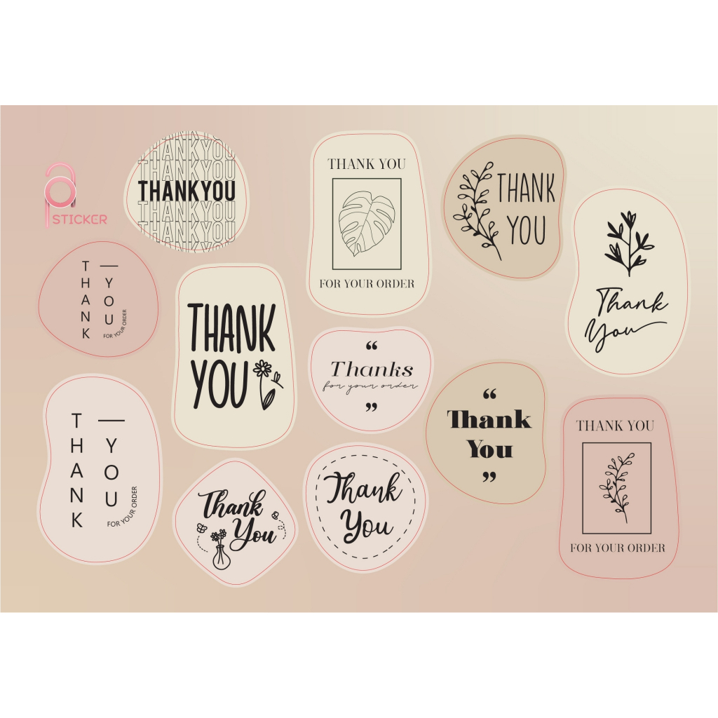 สติ๊กเกอร์ ขอบคุณ Thank you ขนาด 4 cm (60 ดวง)