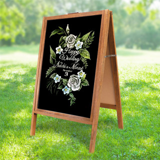 กระดานดำแม่เหล็ก กระดานดำเมนู ป้ายกระดานดำ Double-Sided Magnetic Chalkboard 2 ด้าน กระดานดำแม่เหล็กขอบไม้ 53x90 ซม