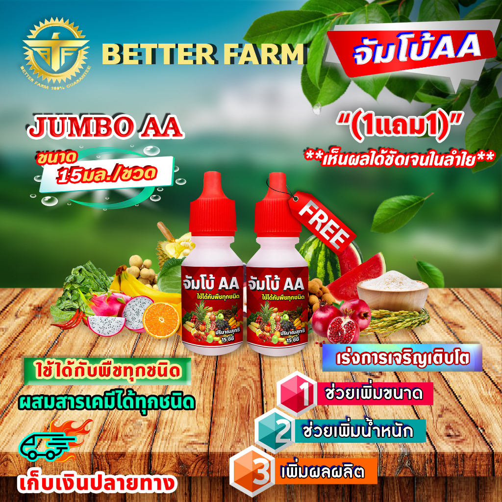 จัมโบ้ 2 เอ JUMBO AA ฮอร์โมน เร่งการเจริญเติบโต เพิ่มขนาดและน้ำหนักของผลผลิต อย่างรวดเร็ว มีหลายตัวเลือก