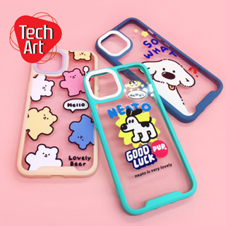 Oppo A5/A9 A15 A16 A17 Reno7Z(5G) Vivo Y02 Y16  Y21(2021) Y22(2022)เคสขอบสีหลังใสกันเลนส์กล้องสีสดใส พิมพ์ลายการ์ตูน