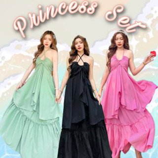 #A04 Princess set ชุดเที่ยวทะเล ชุดเซ็ต เดรสยาว ชุดเดรสยาวเที่ยวทะเล เดรายาวพริ้วๆ